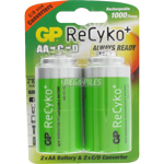 CONVERTISSEUR DE PILES AA->C->D + 2 PILES AA 2100mAh NiMH